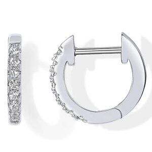 14K White Gold Plated Cubic Zirconia Cuff Earrings Huggie Stud